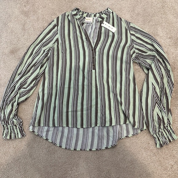 Maeve Tops - Maeve Anthropologie Mint Green Striped Long Sleeve Top Size M NWT
